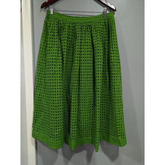 Kate Spade New York X Target Green Eyelet Volume Midi Skirt Side Pockets Size M - Picture 3 of 14